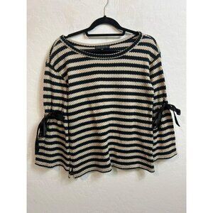 Sanctuary Sz Small Elbow Tie Detail Beige Black Striped 3/4 Length Bell Sleeves